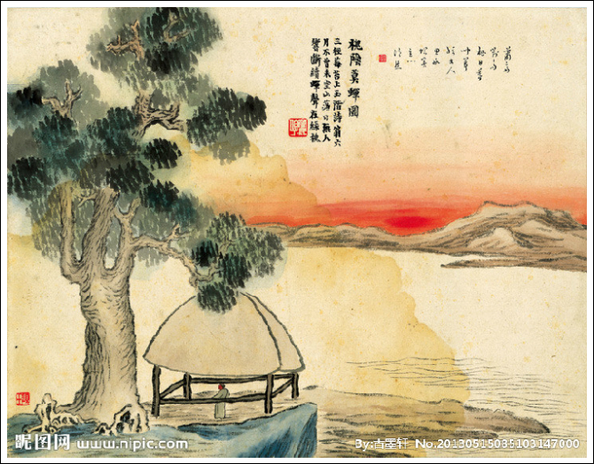 齐白石 山水槐荫莫蝉图