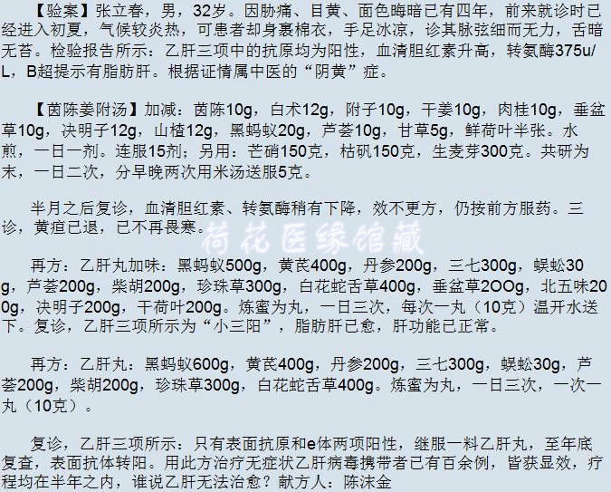 名医验方乙型肝炎秘方茵陈姜附汤