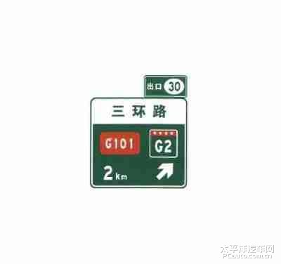 2图标1-1 3图标1-2   用于预告前方出口,设置在距离高速公路或城市
