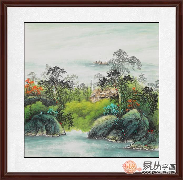 居家必备吉祥画 王宁斗方山水画作品《一帆风顺 作品来源:易从网