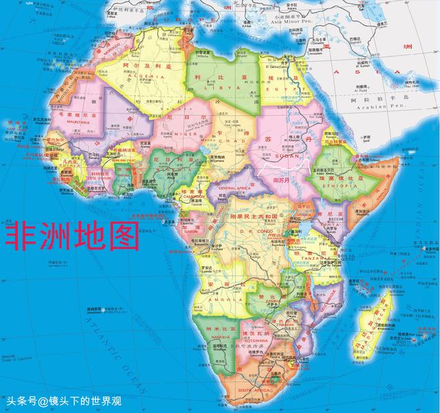 非洲地图 非洲,全称阿非利加洲,位于东半球西部,欧洲以南,亚洲之西,东