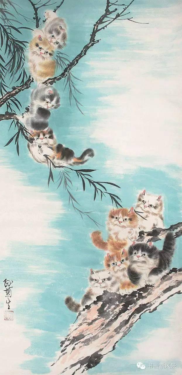 《猫》孙菊生(1913,别号雪彡(读音shān)翁,物理学教授,画猫大师