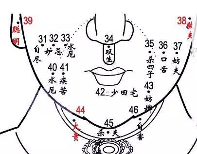 32,忌妒:生性忌妒. 33,水厄:易遭水厄. 34,双生:为生双胞胎之相.