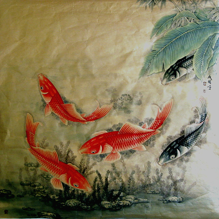 名家工笔鲤鱼作品