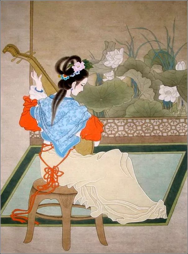 李鸣,专攻工笔仕女画,古代,现代仕女都画,技巧趋向成熟,意境的追求和