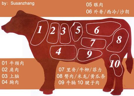 牛肉的部位图解与做法牛肉各个部位分布图及质地简介