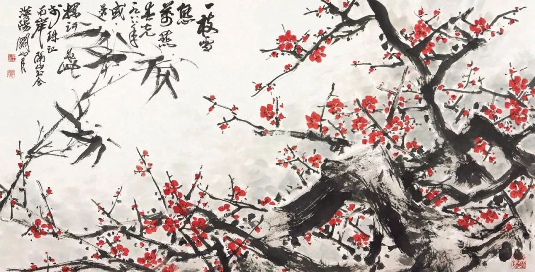大师关山月的雪中红梅图美美美