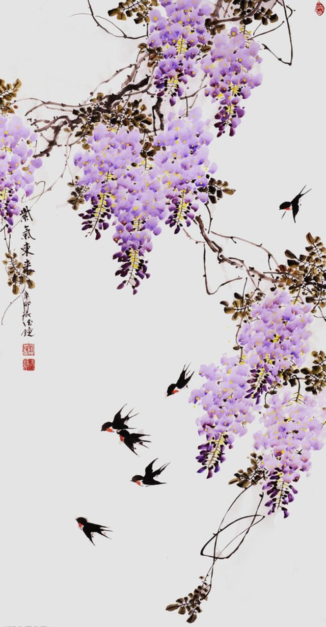 国画欣赏 等待紫藤花开的季节