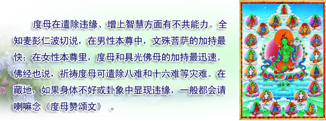 在男性本尊中文殊菩萨的加持最快在女性本尊里度母和具光佛母的加持最