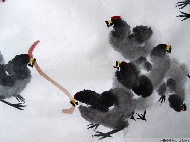 杨康健画 水墨小鸡