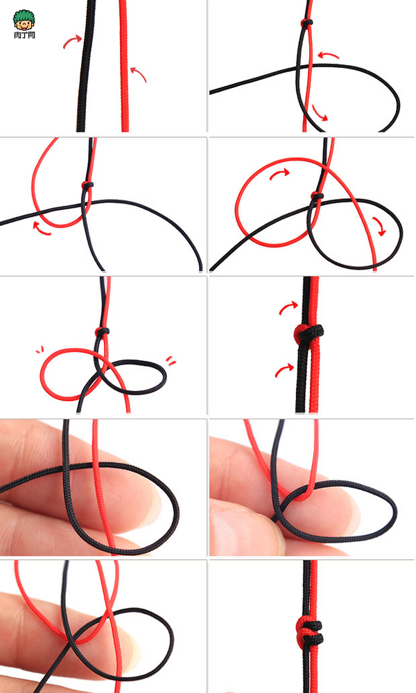 工具:红绳,约1米长左右 第一步:将红绳对折,并在一端编一个纽扣结