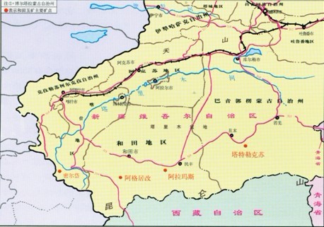 和田玉矿的分布,西起喀什塔什库尔干的安大力塔格一阿拉孜山,经和田