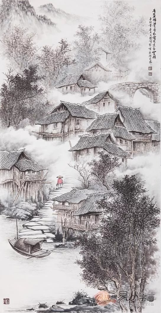 国画大师吴大恺山水画作品