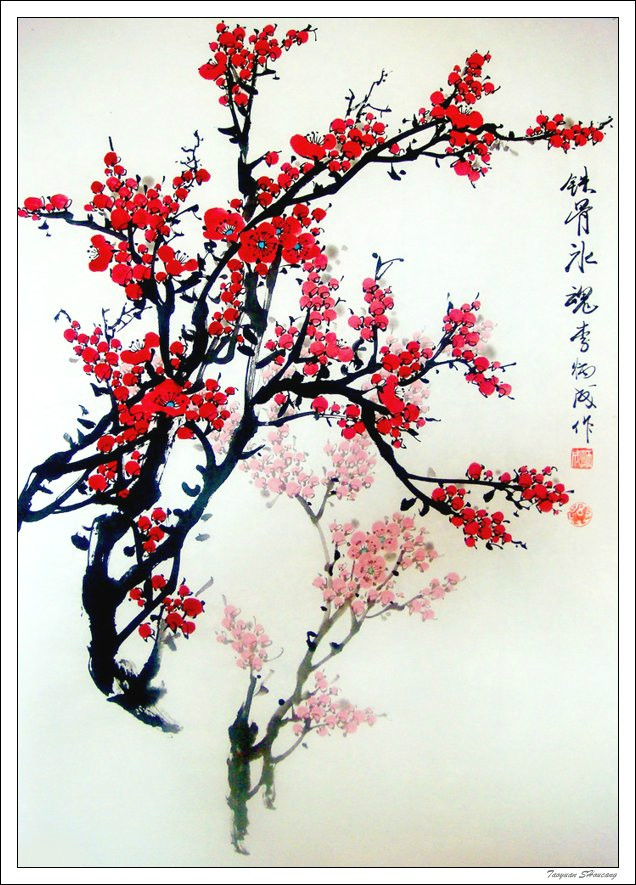 国画欣赏—红梅傲雪06