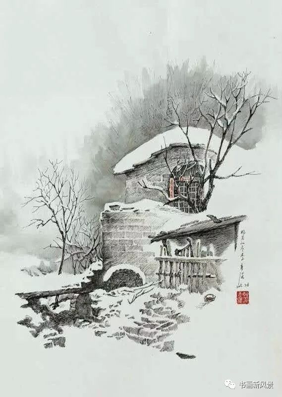 钢笔竟然画出这么美的雪景