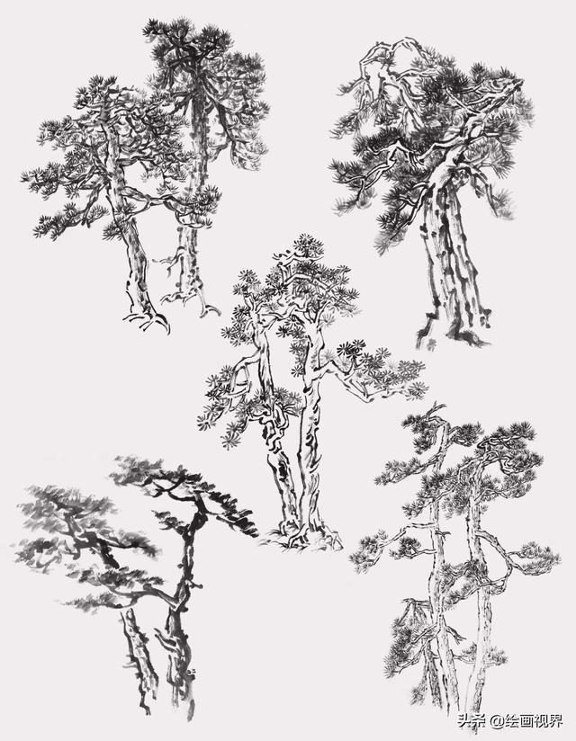 国画中云树的十种画法,学会这些,几分钟画一副山水画
