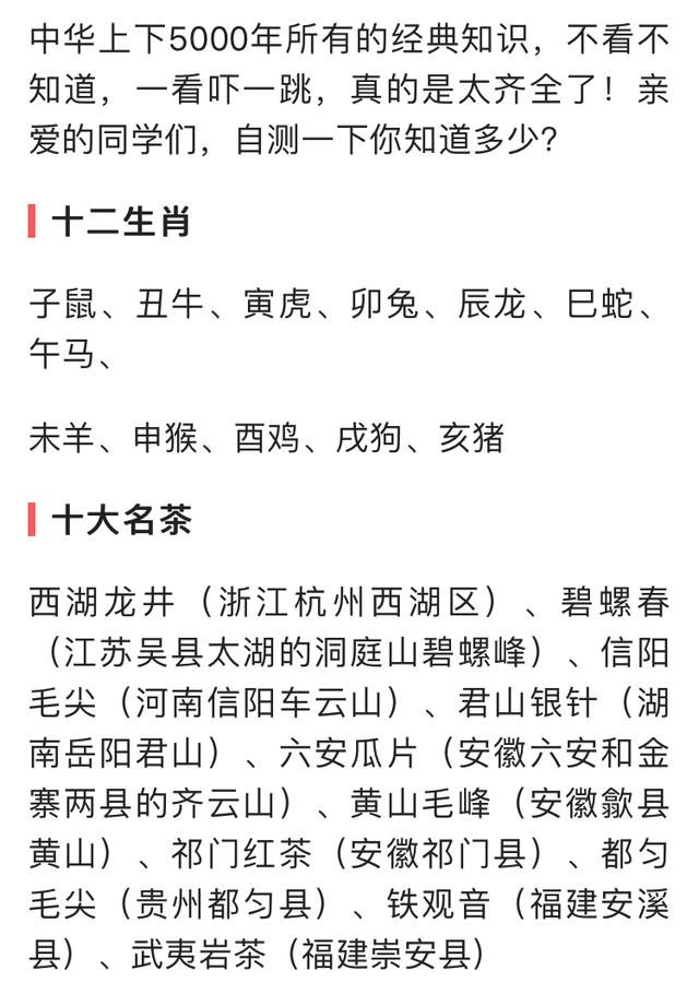 《中华上下五千年》所有的经典知识,你知道多少?永久收藏
