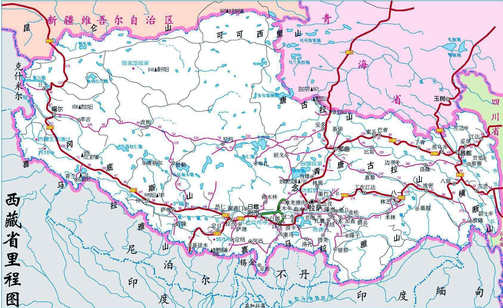川藏线滇藏线青藏线地图
