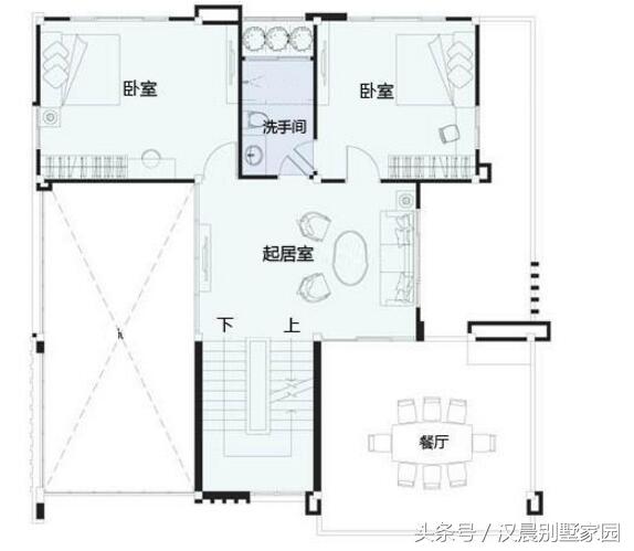 一层双车库,有佣人房和下沉式的客厅设计,室内错层方便洁污分区.