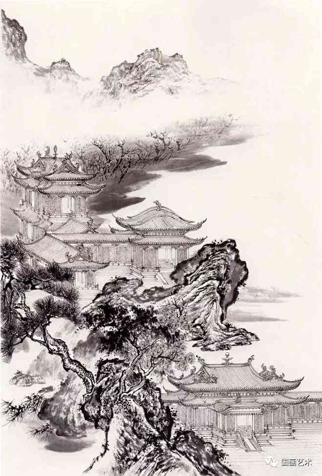 亭台楼阁画法图示与白描画稿