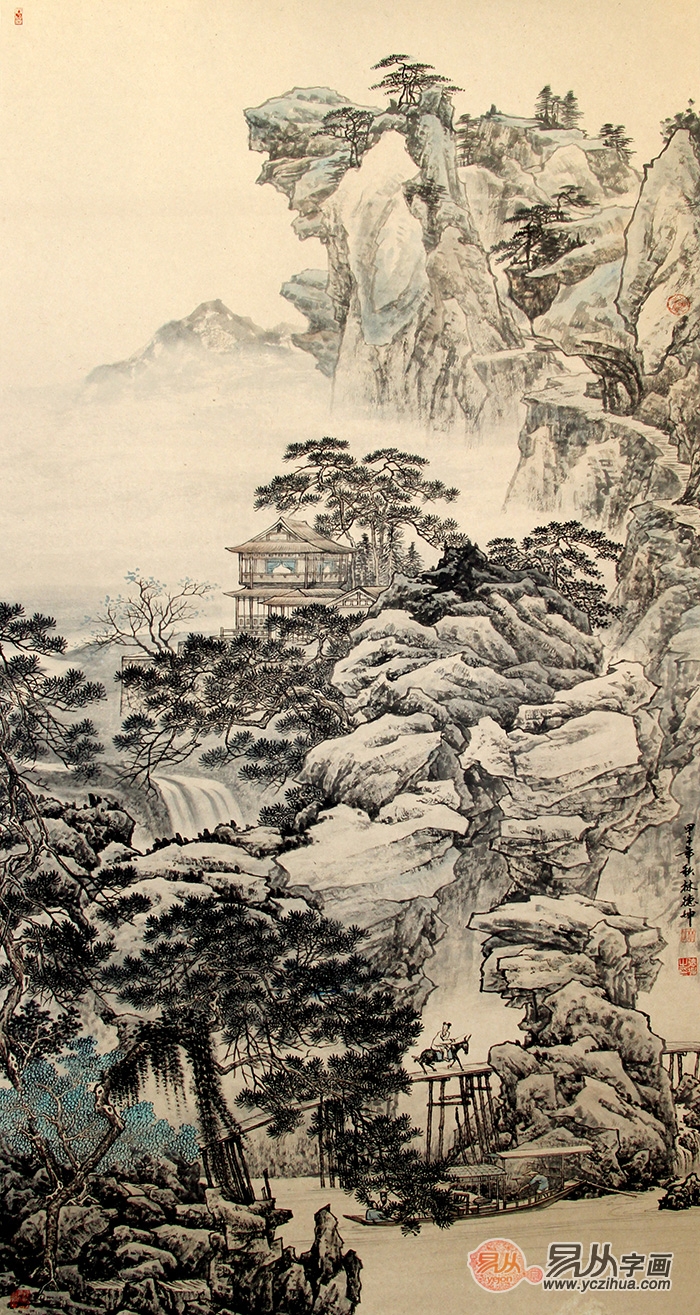 国画竖幅山水画精品欣赏.附水墨