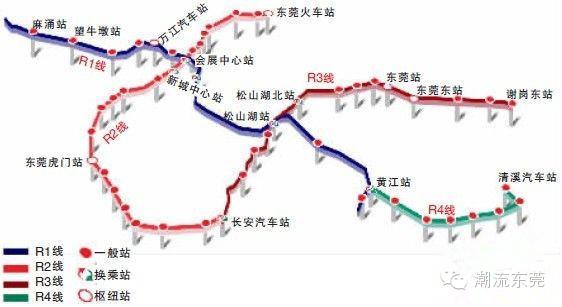 银珠街站→温南路站→东城路站→旗东莞轨道规划:r1—r4四条线路 佛莞