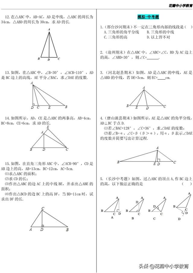 初一数学93三角形的角平分线中线和高中考知识点解读