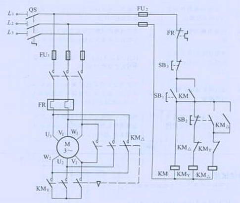 按钮,接触器控制y—△降压启动控制线路分析(图)线路分析:电机启动时