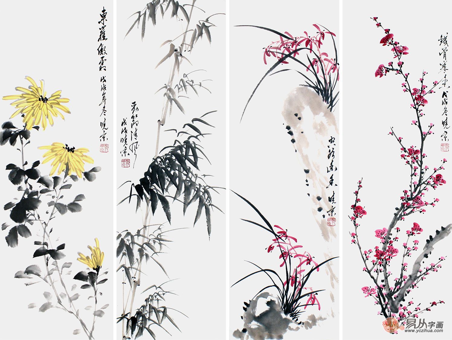 一:客厅梅兰竹菊,被人称为"花中四君子".