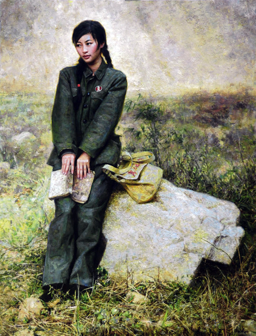 最美女红卫兵油画图片