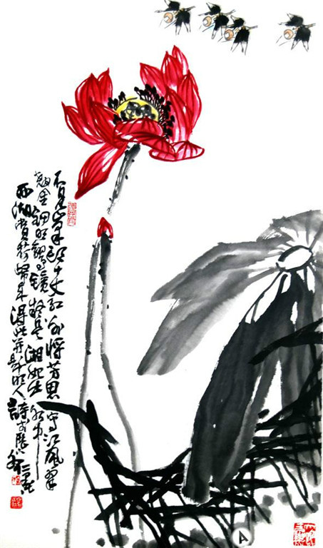 国画家杨文仁写意荷花作品