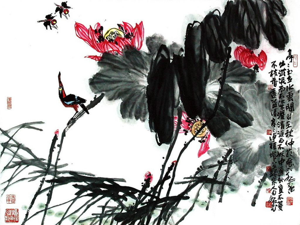 国画家杨文仁写意荷花作品