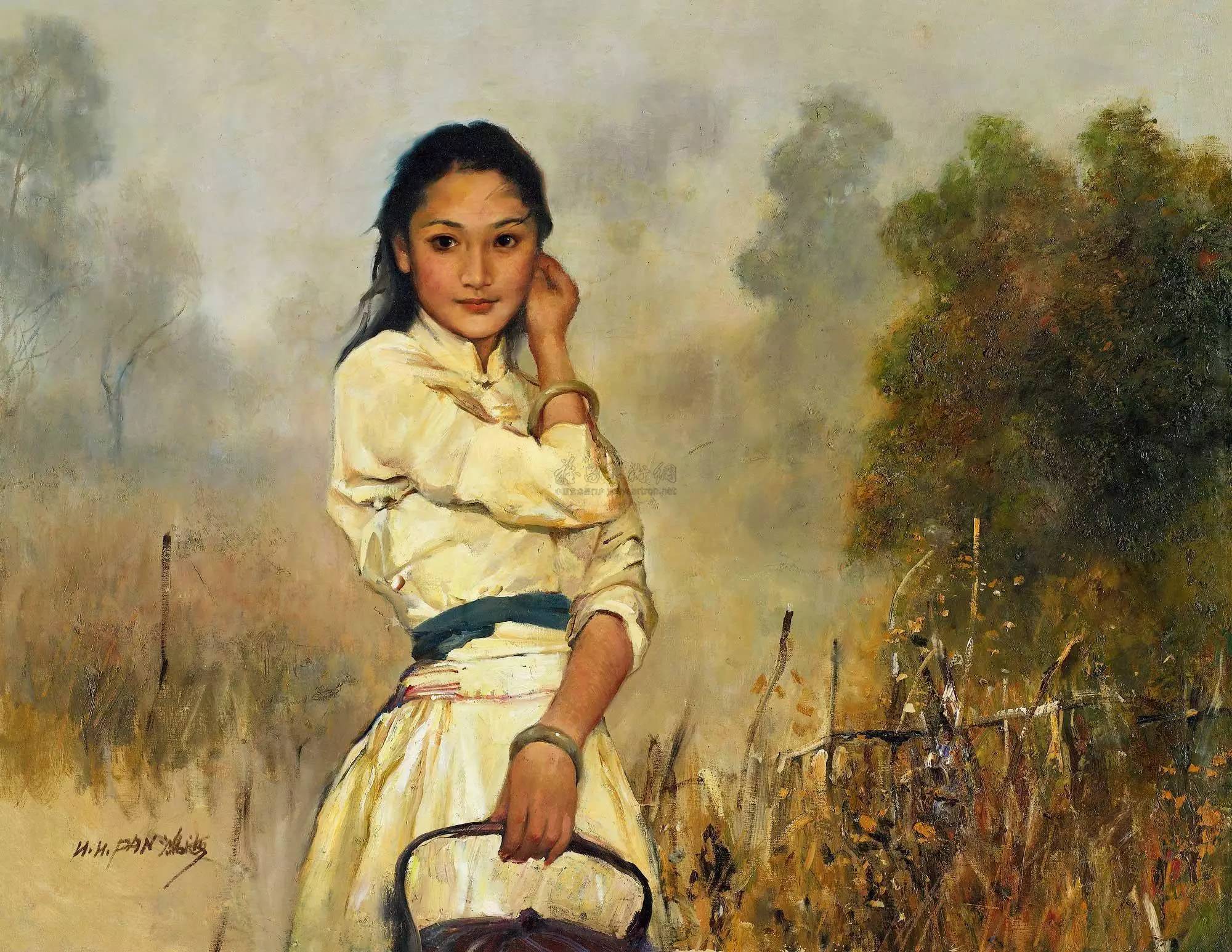 《雾中花》|油画  72x92cm  潘鸿海《少女》|油画  90x70cm  潘鸿海