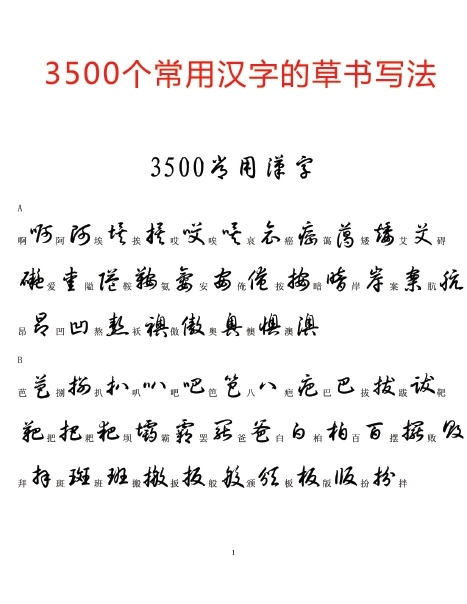 转载 3500个常用汉字的草书写法 好网角文章收藏