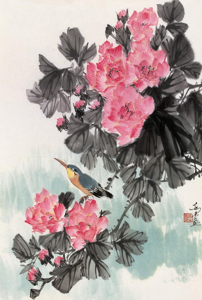 乔木画花鸟清新大气