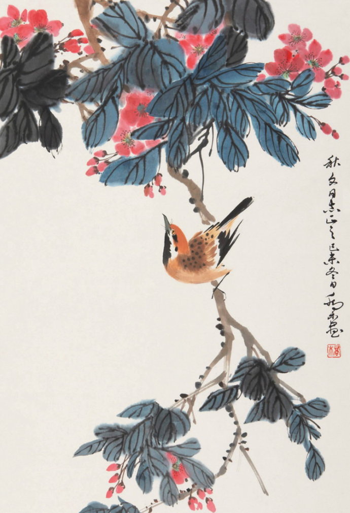 乔木画花鸟清新大气