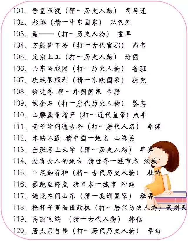 暑假趣游戏:150个历史人物,地名的谜语