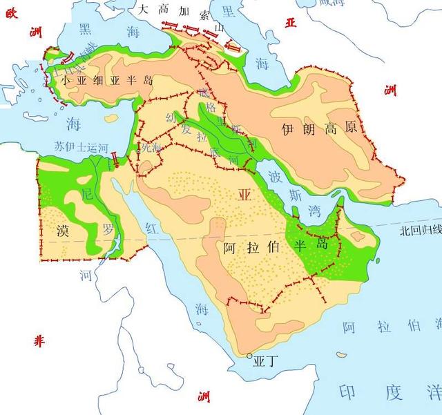 沙特阿拉伯,也门,阿曼,阿拉伯联合酋长国,卡塔尔和科威特,约旦,伊拉克