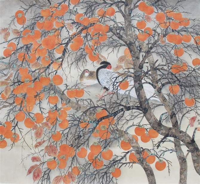 国画花鸟斗方欣赏