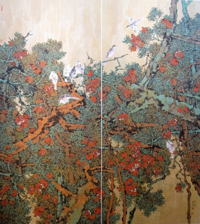 国画花鸟斗方欣赏