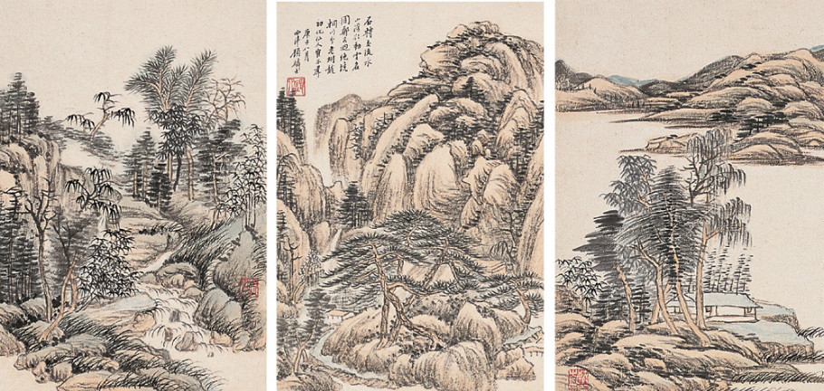 顾麟士 仿元人山水 立轴顾麟士 绢本山水 立轴顾麟士 山水 成扇顾麟士