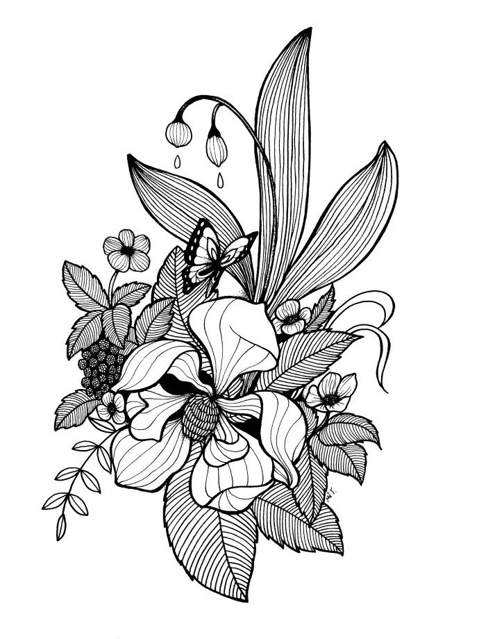 顶级线描花卉练完这一篇你的手从此再也不是爪