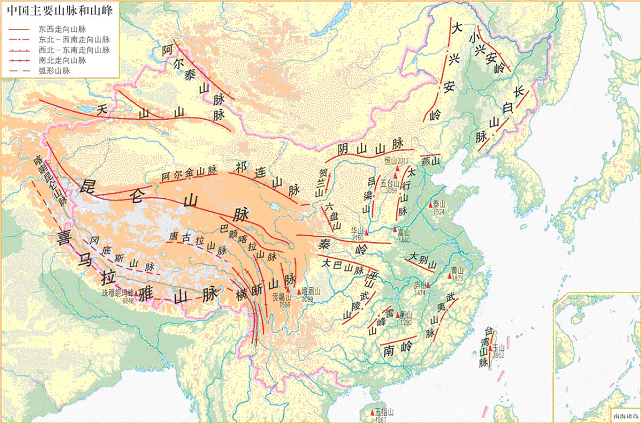 中国山脉分布图