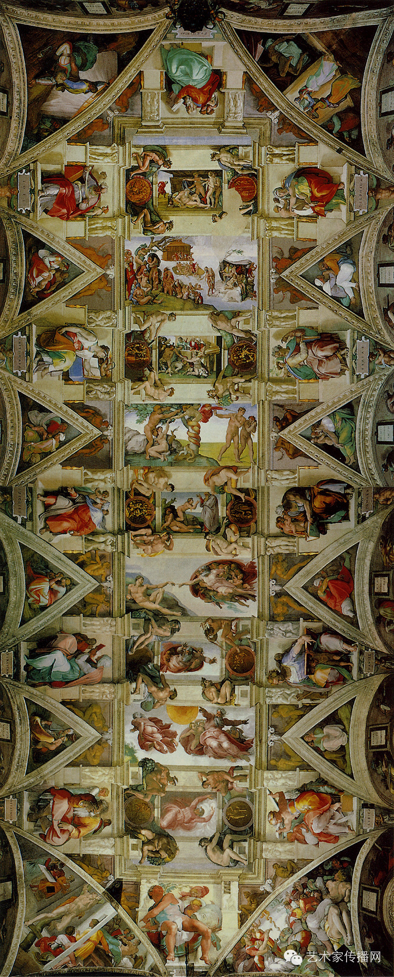 拱顶装饰画,280x570公分西斯廷礼拜堂,梵蒂冈创造亚当1510年湿壁画