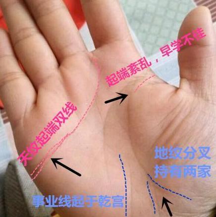事业上比较一般,财运会有一点,衣食无忧不是问题手相m纹,事业线长而直