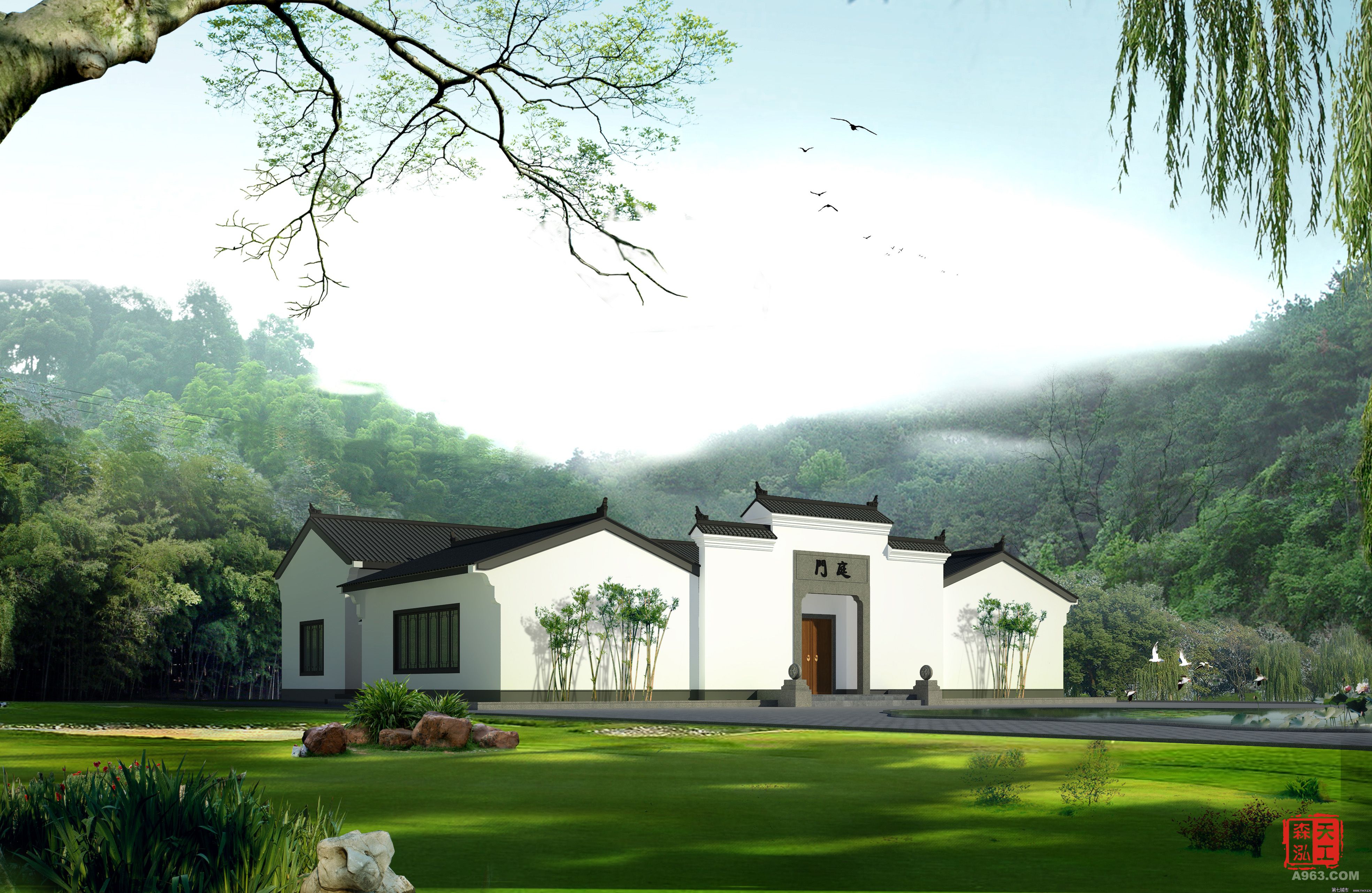 作品类别:会所设计 四合院会所说明: 此项目占地约1000㎡,建筑面积约