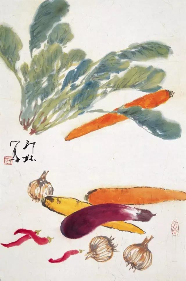 萧朗的国画写意果蔬作品