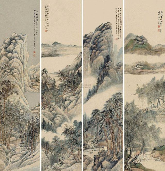 '其画山石,苍浑厚重;画松针,细笔绝诣;画青绿,赋色清丽,翠黛可