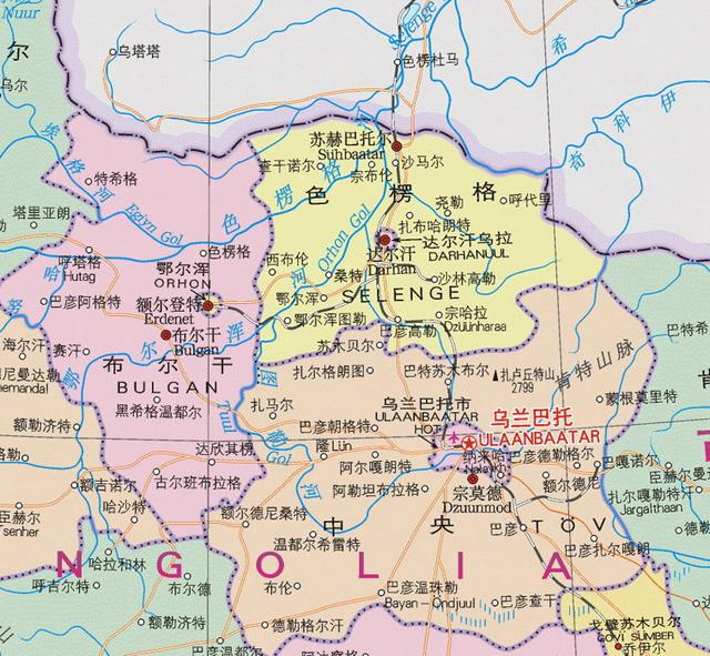 划分为21个省的蒙古高清地图