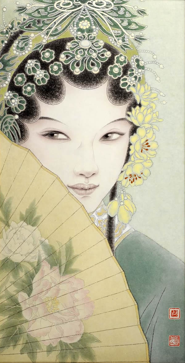 国画付洛红国色添香